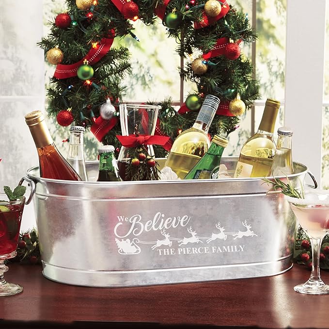 Let's Make Memories Personalized Beverage Tub - Christmas Party - We Believe - Metal - Engraved - 5.5 Gallons