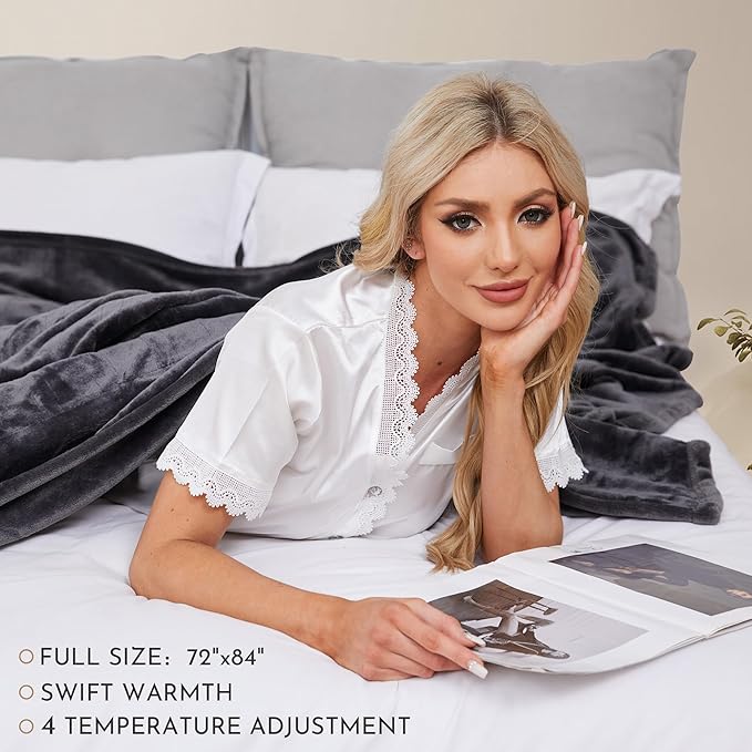 Electric Blanket Heated 72"x84" Full Size Flannel Heated Blanket with 4 Heating Levels & 10 Hours Auto Off, Machine Washable - Dark Grey