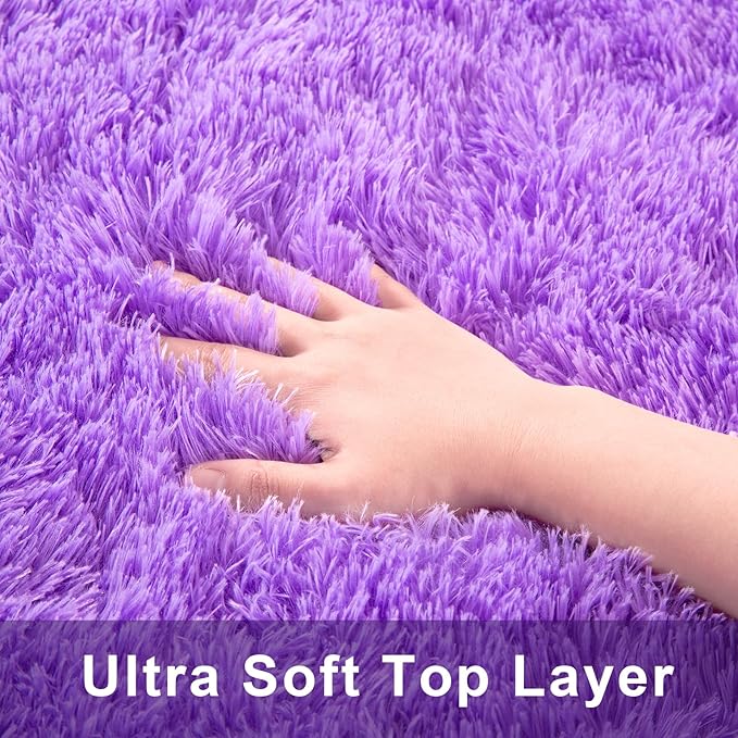Purple Area Rugs for Bedroom Living Room, 2x3 Soft Fluffy Fuzzy Shag Plush Furry Carpet, Large Indoor Floor Mat for Kids Nursery Home Dorm Office Decor Aesthetic