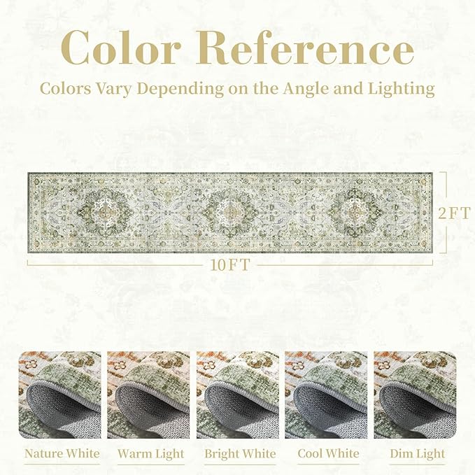 PADOOR-Vintage Runner Rug 2X10 Runners for Hallways-Soft Green Washable Bedside Rugs for Bedroom-Non Slip Long Rug for Hallways Entryway Laundry Room Stair Kitchen Bathroom