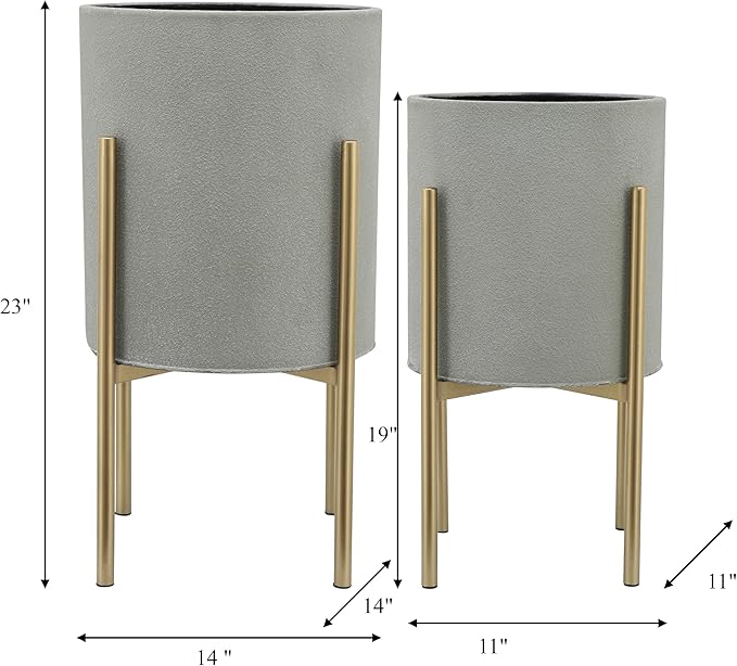 Sagebrook Home Set of 2 Modern Iron Planters with Stands, Gray and Gold, 23" & 19"