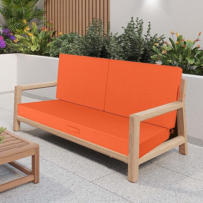 Outdoor Loveseat Cushion Set 46 x 26 Inch, Waterproof & Fade-Resistant Deep Seat Patio Cushions with Removable Cover, Ties & Hidden Zipper, Patio Love Seat Sofa Cushions for Sofa Bench Couch,Orange