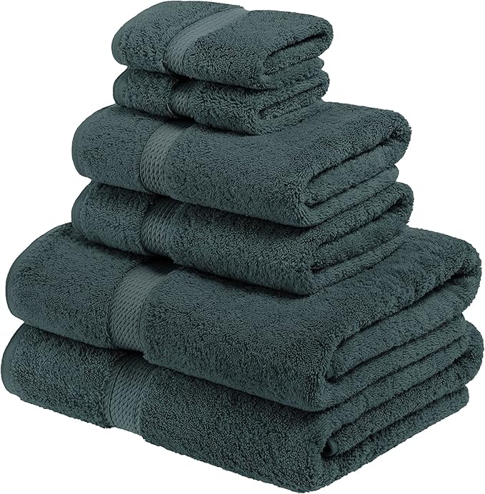 BLUENILEMILLS Premium Towel Collection, Egyptian Cotton Towels for Shower and Bathroom Assorted 6-Piece Towel Set, 30" x 55", 20" x 30", 13" x 13", Teal by Blue Nile Mills
