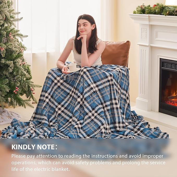 Homemate Electric Blanket Heated King Size - 100“x90“ Ultra Soft Cozy Flannel Heating Blanket with 10 Fast Heat Levels 8 Hours Auto Off Over-Heated Protection ETL Certification Keep Warm in Home