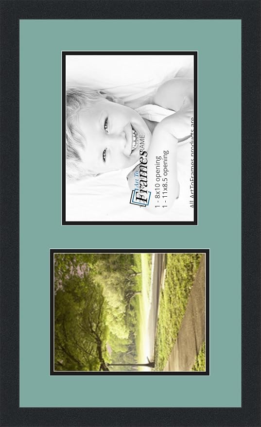 ArtToFrames Collage Photo Frame Double Mat with 1 - 8.5x11^ 8x10 Openings and Satin Black Frame