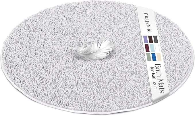 MAYSHINE Round Area Rug Set for Bathroom | Soft Plush Chenille Bath Mat, Water Absorbent Non-Slip Bathroom Rug | Washable Shag Carpet for Shower, Bedroom, or Home Décor | 36"x36" (Round) | White