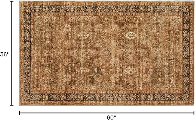 Morebes Vintage Washable 3x5 Rugs for Entryway, Boho Bedroom Area Rug Non Slip Aesthetic Soft, Distressed Non-Shedding Floral Carpet for Kitchen Foyer Bedside Playroom,Brown