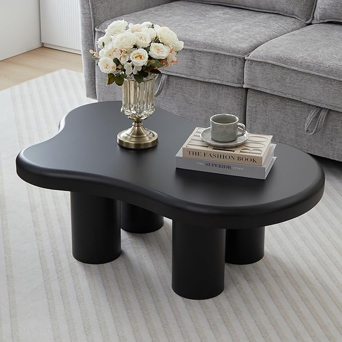 Cloud Coffee Table, Cute Irregular Coffee Table with Wide Tabletop, Accent Center Table, Cloud Shape Modern Coffee Tables for Living Room, Home Office (Black)