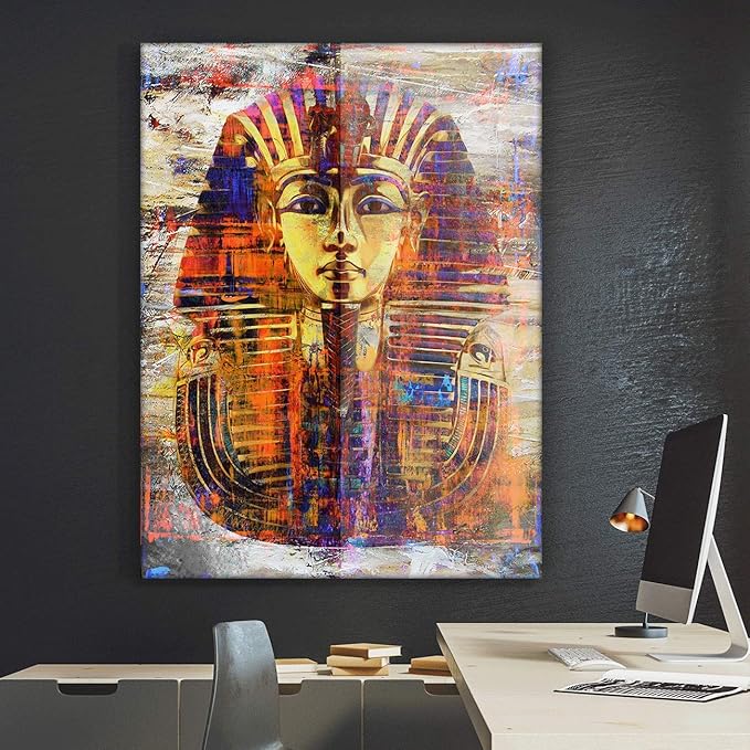 SuccessHunters King Tut Wall Art Canvas Print Pharaoh Mask Ancient Egypt Art Egyptian Prints Home Decor Pop Art Office Decor Egyptian Gift (36" x 24")