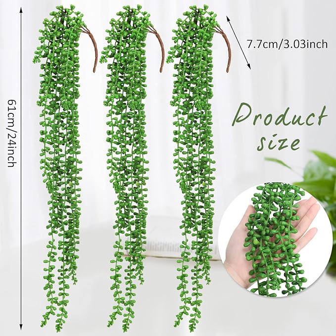 16 Pcs Artificial Succulents Bulk Hanging Plants 24 Inches Large Fake String of Pearls Faux Plants Wall Greenery Decor for Garden Indoor Outdoor Decoration (Fresh Style)