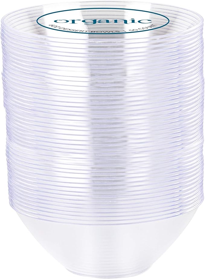 PLASTICPRO [6 OZ 50 Count] Clear Plastic Organic Party Dessert bowls Premium heavyweight Elegant Disposable Tableware Dishes