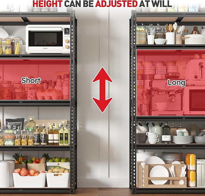 REIBII 2020LBS Storage Shelves 5 Tier Garage Shelving Heavy Duty, Adjustable Metal Shelving Unit, Garage Shelves for Basement, Warehouse, Pantry, 72" H x 35.55" W x 16" D, Black
