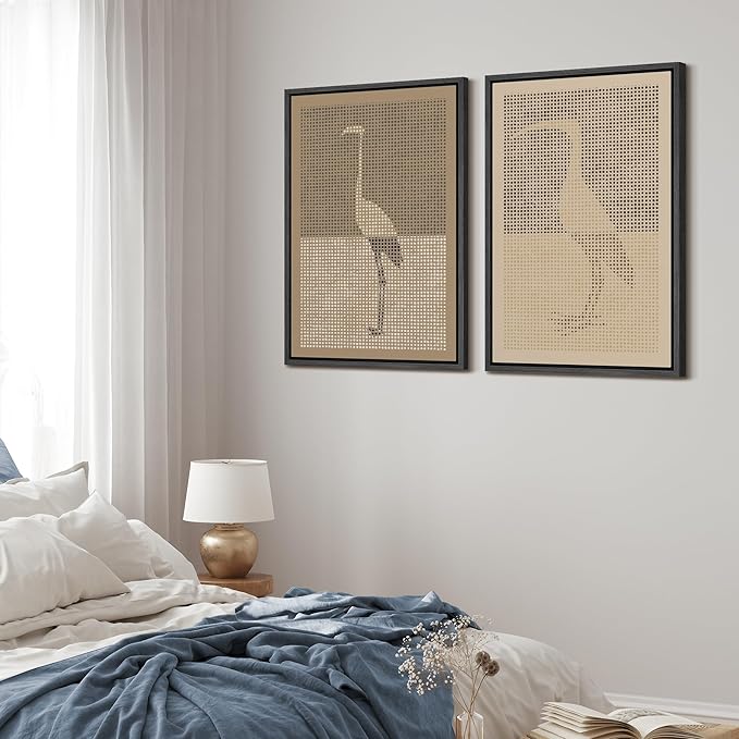 MUDECOR Framed Canvas Print Wall Art Bird Silhouette Modern Minimalist with Heron Crane Illustrations Modern Art Decorative Bohemian Colorful for Living Room, Bedroom, Office - 24"x36"x2 Black