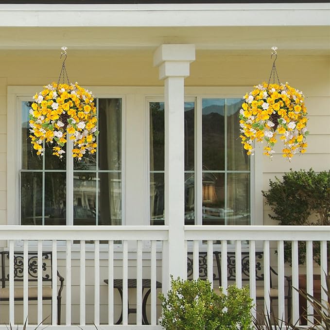 Ivydale Artificial Fake Fall Hanging Flowers Plants Basket for Outdoor Decoration, Fake Hibiscus Vines UV Resistance Look Real Silk Flowers for Home Patio Porch Balcony Garden Yard Wedding, Mix