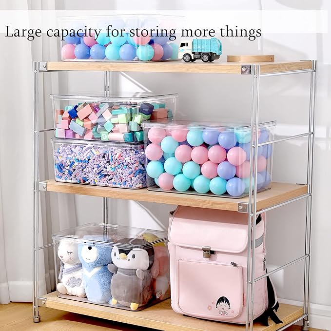 Storage Boxes, 5 Packs Transparent Food Organizer, Stackable Lidded Storage Bins (3 XL + 2M)