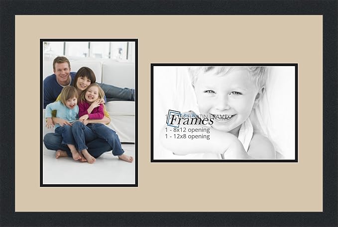ArtToFrames Collage Photo Frame Double Mat with 2-8x12 Openings and Satin Black Frame