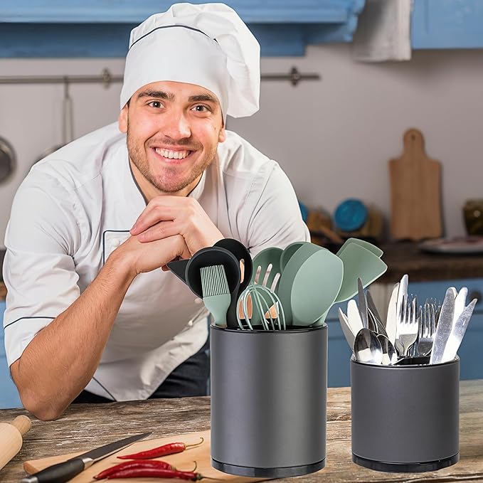 Utensil Holder,Extra Large Utensil Holder for Kitchen Counter, Silverware Organizer, Stainless Steel Storage Cooking Caddy Flatware Spoon Spatula Tool Cutlery Container(2 Set)