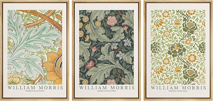 wall26 Framed Canvas Print Wall Art Set William Morris Flower Tapestry Posters Nature Wilderness Illustrations Modern Art Decorative Floral Botanical Minimal Calm for Bedroom - 16"x24"x3 Natural