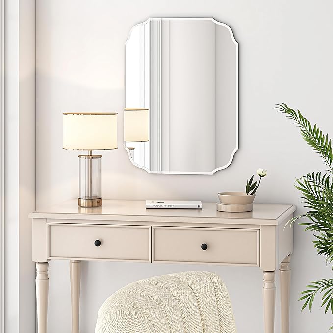 KOHROS Frameless Scalloped Beveled Edges Mirror 20" x 28" Bathroom Mirrors for Over Sink Silver Wall Mirror for Bathroom, Vanity, Bedroom (Horizontal or Vertical)