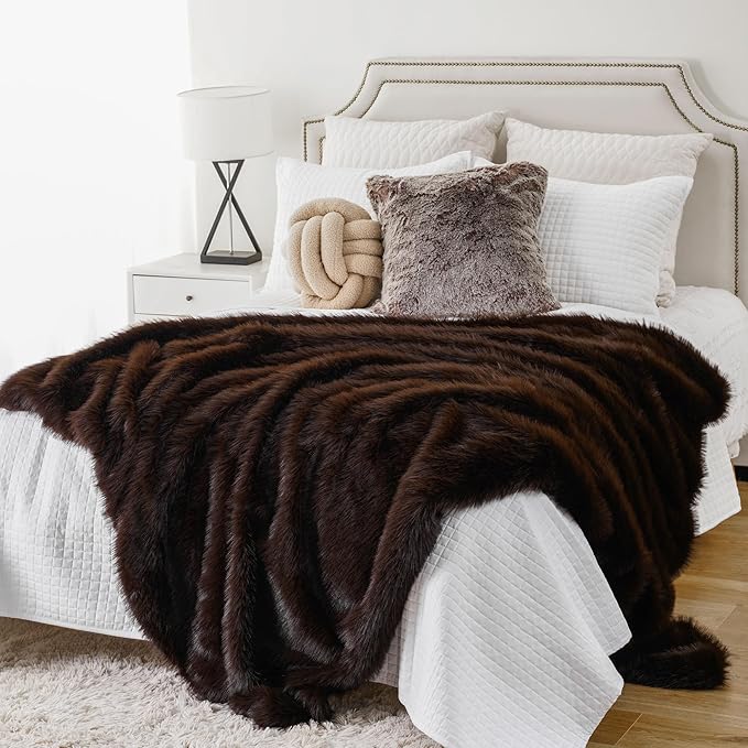 BATTILO HOME Luxury Fluffy Brown Faux Fur Throw Blanket, Cozy Warm Fur Blanket for Couch, Sofa, Chair, Bed, Plush Fuzzy Fur Throws with Long Pile, 50"x60"