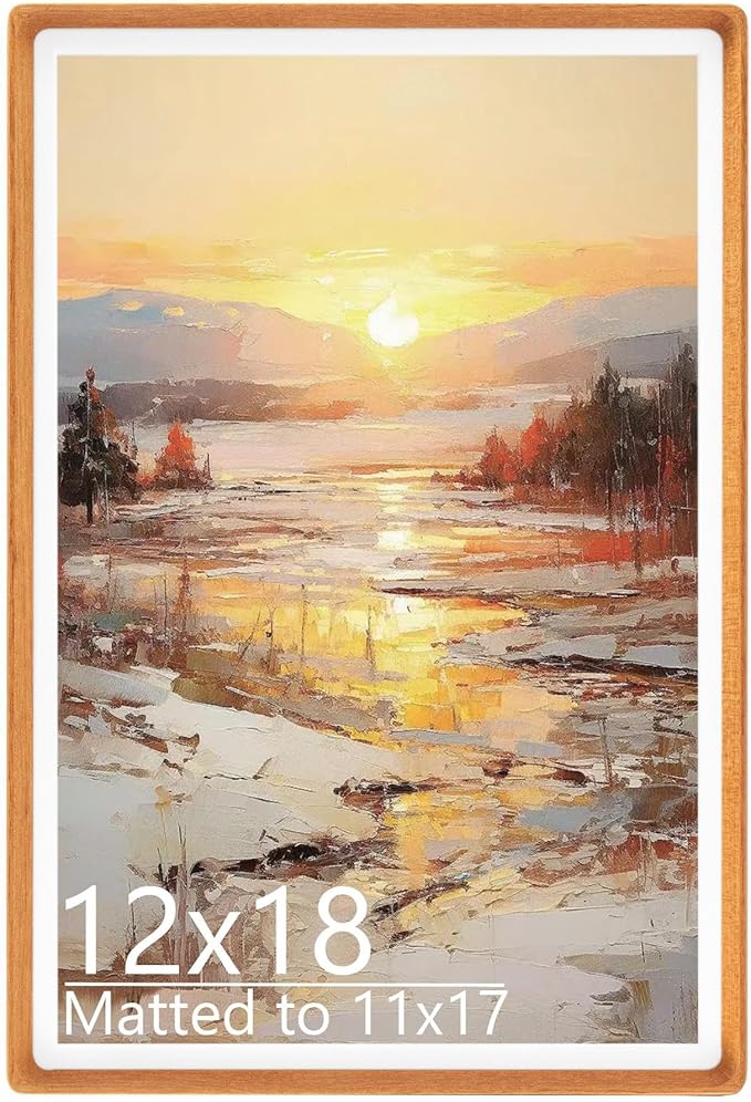 12x18 Picture Frame in Natural Teak Wood, Solid Wooden Photo Frames Matted to 11x17, Gallery Poster Frames for Wall Mount