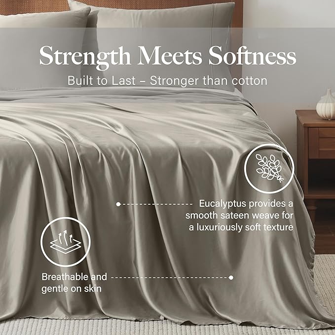 Modern Threads 100% Tencel Lyocell 4-Piece Sheet Set, 400 Thread Count Luxury Bedding, Taupe, Queen