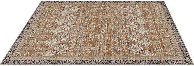 VEVOR 8 x 10 ft Area Rug Large Washable Rug Non-Slip and Tear-Resistant Soft Carpet Pet & Child Friendly Vintage Area Rugs Indoor Mat for Bedroom Living Room Kids Room Office Brown Green