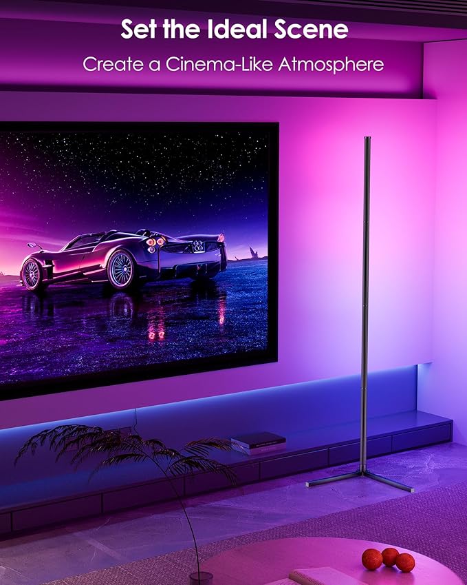 KFM Corner Floor Lamp, 65" Smart RGB LED Corner Lamp with App & Remote Control, 16M Colors,300+ Modes, Music Sync & Timer, Modern Mood Light for Living Room, Gaming Room & Bedroom