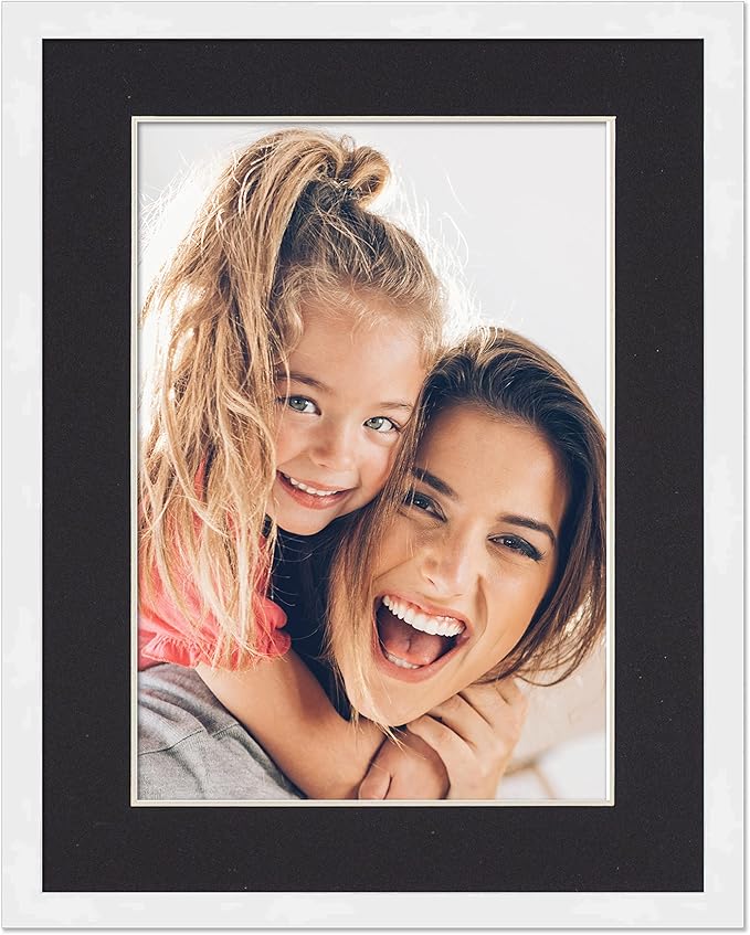 12x14 Frame with Mat - White 14x16 Frame Wood Made to Display Print or Poster Measuring 12 x 14 Inches with Black Photo Mat