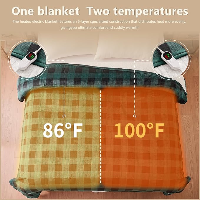 Homemate Electric Blanket Heated King Size - 100“x90“ Ultra Soft Cozy Flannel Heating Blanket with 10 Fast Heat Levels 8 Hours Auto Off Over-Heated Protection ETL Certification Keep Warm in Home