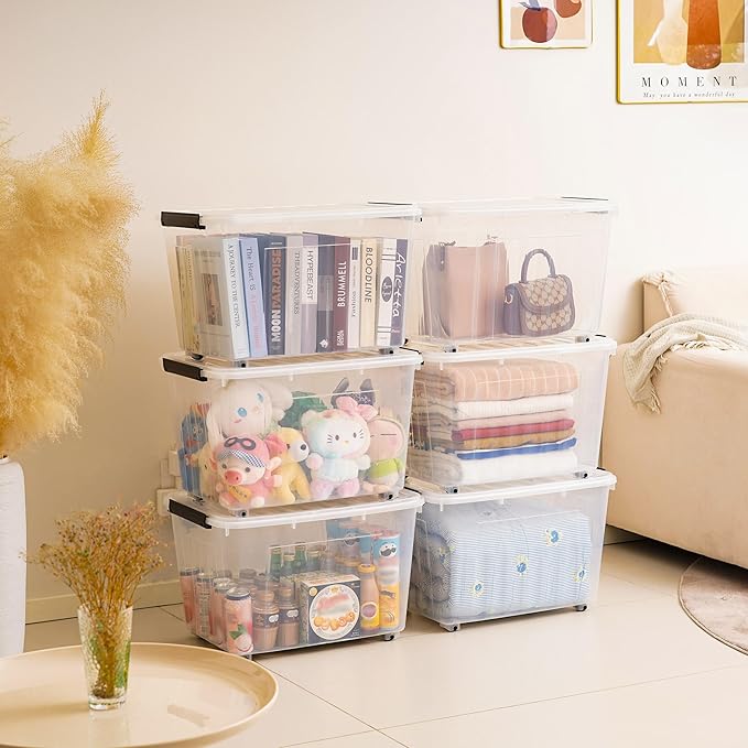 Citylife 82 QT Clear Plastic Storage Bins with Lids Stackable and Nestable Storage Boxes with Lids large plastic storage bins for Garage, Closet, Kitchen