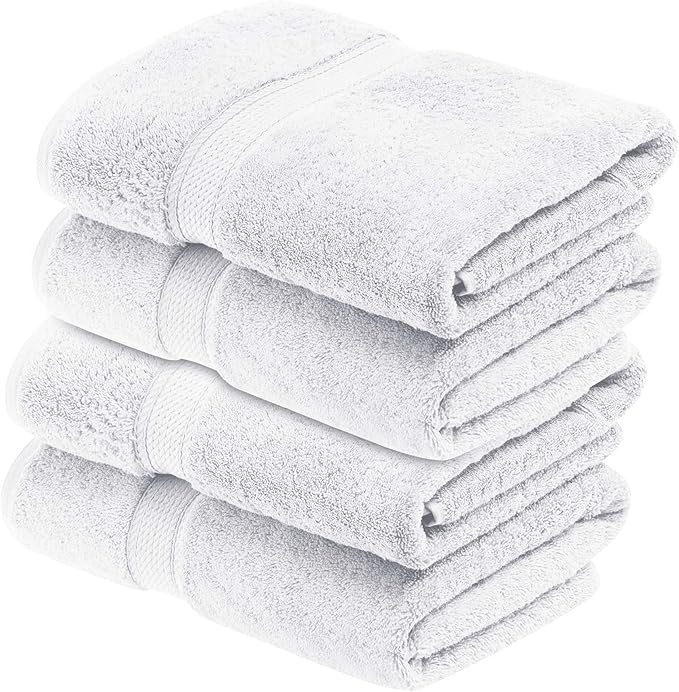 BNM Egyptian Cotton Heavyweight Towels, Ideal For Bathroom, Shower, Spa, 800 GSM Bath Towels, Highly-Absorbent, Luxury Bathroom Essentials, Ultra-Soft Plush Home Basics, Bath Towel Set of 4, White