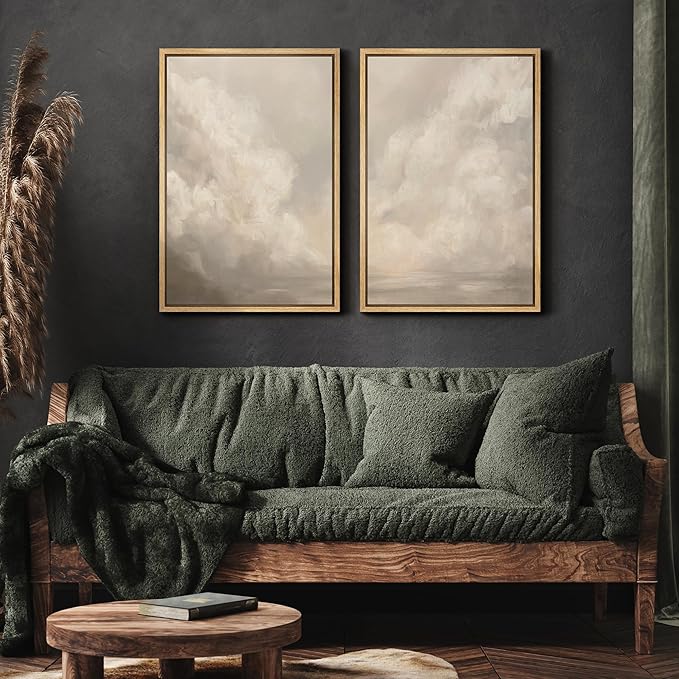 MUDECOR Framed Canvas Print Wall Art Neutral Cloudscape Soft Abstract Sky Illustrations Modern Art Decorative Bohemian Colorful Chic for Living Room, Bedroom, Office - 16"x24"x2 Natural