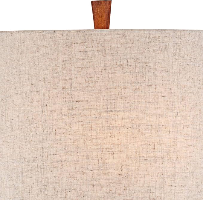 360 Lighting Omar Mid Century Modern Chic Style Table Lamps 28.75" Tall Set of 2 Warm Brown Wood Oatmeal Tapered Drum Shade Decor for Living Room Bedroom House Bedside Nightstand Home