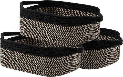 KALLAX Small Woven Basket, 12 x 8 x 4.5 Inches, Small Storage Baskets for Organizing, Gift Baskets Empty, Cute Rope Shelf Closet Storage Bins for Shelves, Dog Toy Basket, Black & Brown