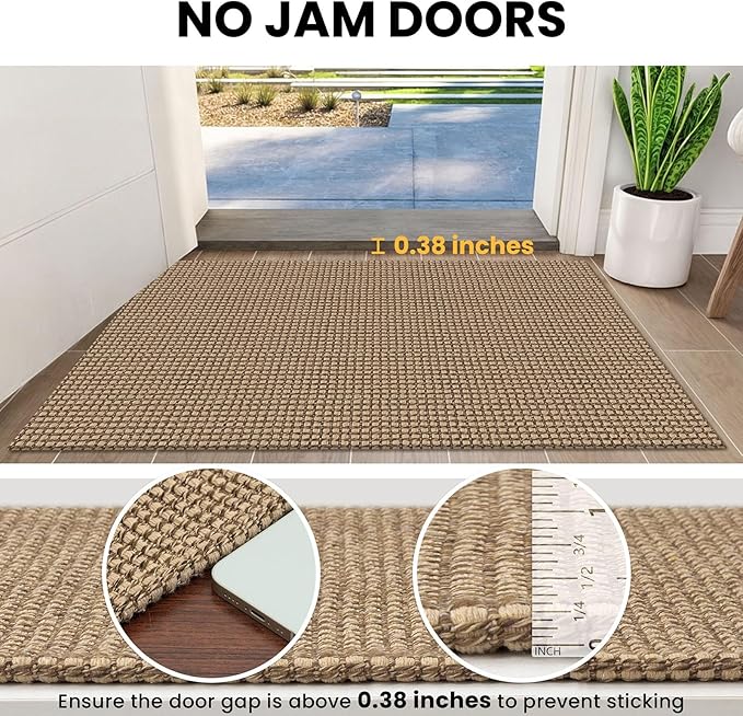 IOHOUZE Small Area Rug 2x3 Washable Woven Rugs for Entryway Non Slip Rubber Backed Kitchen Rugs Indoor Outdoor Doormat Throw Rug Floor Carpet for Entrance Front Door, Orange/Tan/Brown