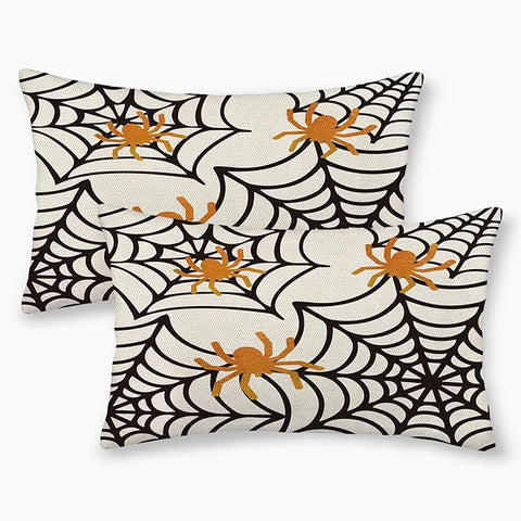 Black Spider Web Pillow Covers 12x20 inches Set of 2 Halloween Decorative Throw Pillow Covers Halloween Decor Spider Farmhouse Linen Cushion Case for Home Sofa Couch Outdoor Decoration