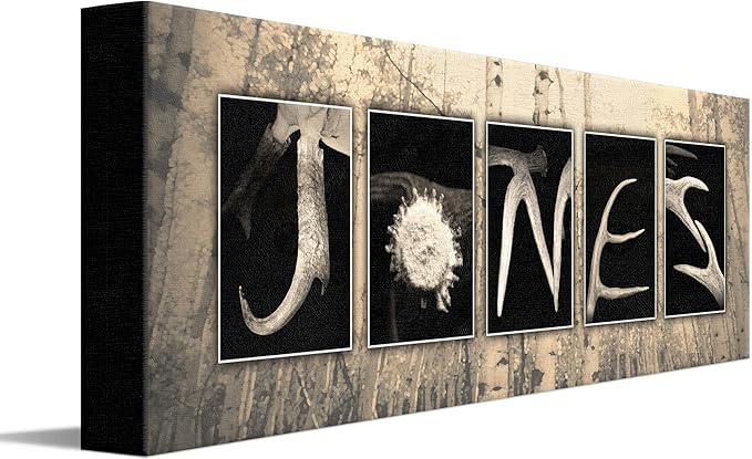 Personal-Prints ANTLER Personalized Name Art | Any Name Spelled with Antlers | Gift for the Lodge, cabin, man cave, or Lodge Décor (6"x18" Stretched Canvas)