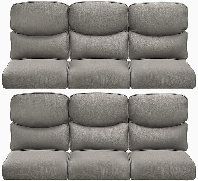 22x25/22x24 Outdoor Furniture Cushions Set of 6 - Comfortable Patio Chair Cushion for Rattan Wicker Dining Rocking Swivel Chairs Loveseat Couch L-Shape Sectional Sofa - Grey/Smile
