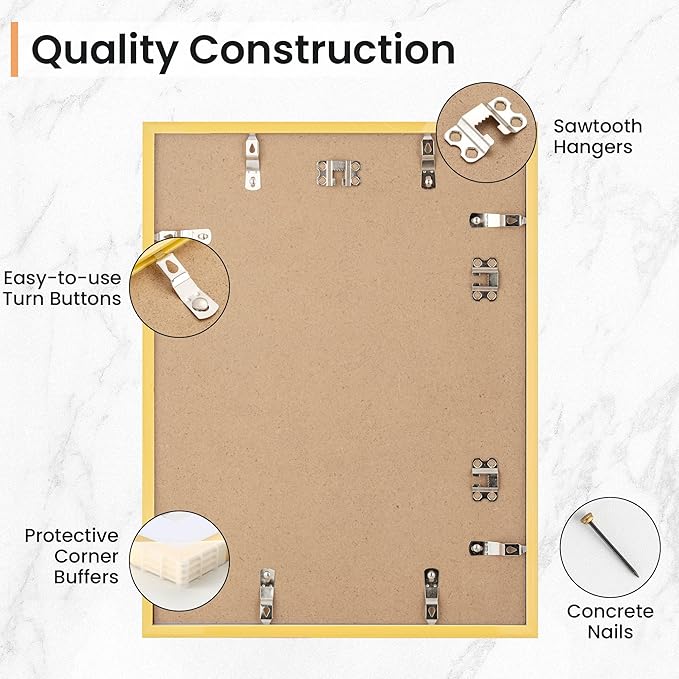 12x16 inch Picture Frame, 12x16 Photo Frames with 8.5x11 Removable Mat - High Definition Plexiglass - Vertical and Horizontal Display - Wall Hanging Frame - Gold, 5 Pack