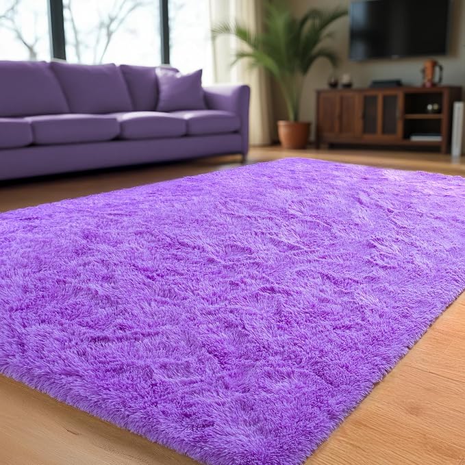 Purple Area Rugs for Bedroom Living Room, 5x7 Soft Fluffy Fuzzy Shag Plush Furry Carpet, Large Indoor Floor Mat for Kids Nursery Home Dorm Office Decor Aesthetic