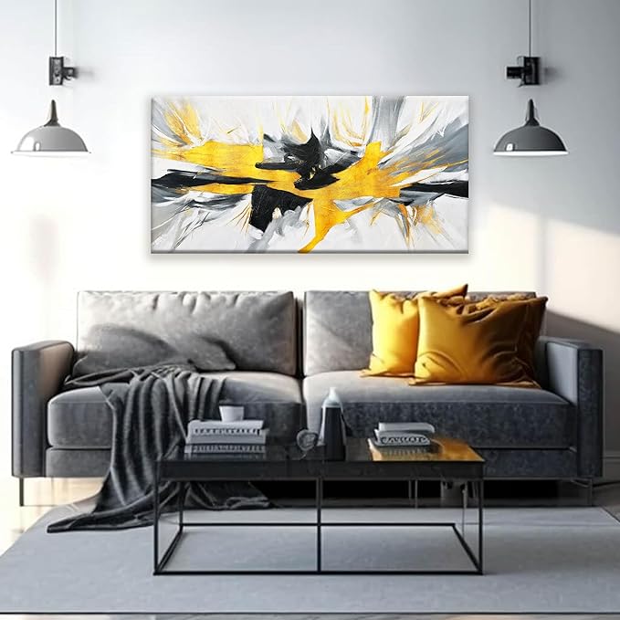TAIJXAGSG Black And Gold Wall Art Abstract Painting Wall Decor Living Room Modern 24" X 48" Canvas Art Wall Decor White Wall Art Canvas Prints Artwork Pictures For Kitchen Bedroom