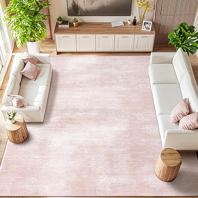 Washable Rug 10x14 Area Rugs for Living Room - Stain Resistant Non-Slip Backing Boho Rug for Bedroom,Durable & Ultra-Thin Vintage Large Area Rug(10x14,Pink)