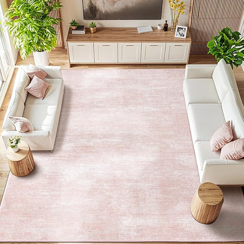 Washable Rug 10x12 Area Rugs for Living Room - Stain Resistant Non-Slip Backing Boho Rug for Bedroom,Durable & Ultra-Thin Vintage Large Area Rug(10x12,Pink)