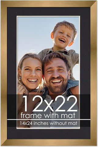 12x22 Frame with Mat - Bronze 14x24 Frame Wood Made to Display Print or Poster Measuring 12 x 22 Inches with Black Photo Mat