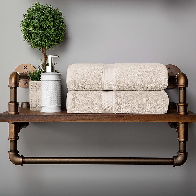 BLUENILEMILLS Solid Egyptian Cotton Bath Towel Set, 30" x 55", Stone, 2-Pieces