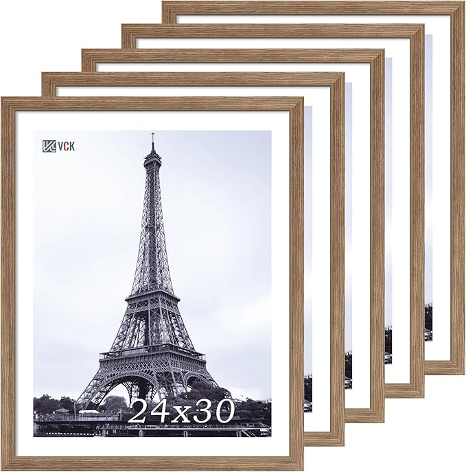 VCK 24x30 Poster Frame 5 Pack, Brown Walnut Wood Picture Frame, Exclusive Wood Grain, Wall Mounting Hanging