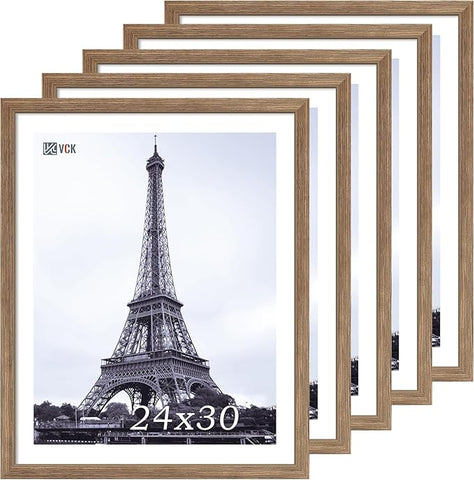VCK 24x30 Poster Frame 5 Pack, Brown Walnut Wood Picture Frame, Exclusive Wood Grain, Wall Mounting Hanging