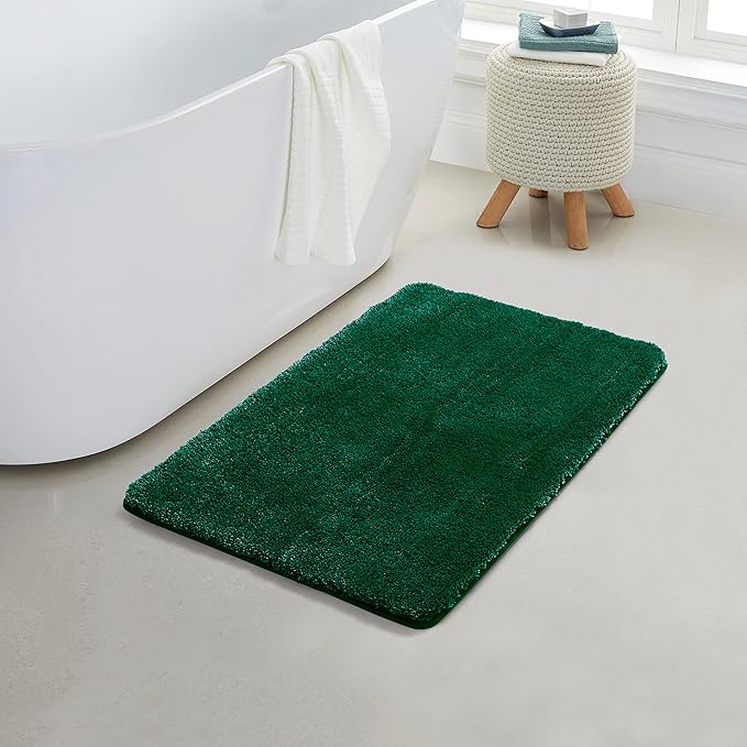 YHF Bathroom Rugs 24" X 35", Extra Thick & Soft Microfiber Shaggy, Machine Washable Bath Mats, Absorbent Bath Rugs, Non-Slip Rubber Backing Bath Mat for Bathroom Floor, Tub and Shower, Hunter Green