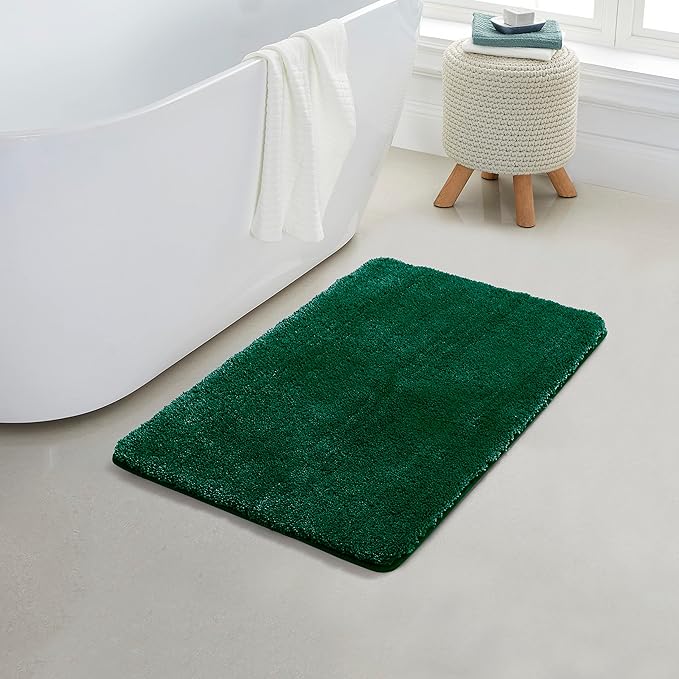 YHF Bathroom Rugs 17" X 24", Extra Thick & Soft Microfiber Shaggy, Machine Washable Bath Mats, Absorbent Bath Rugs, Non-Slip Rubber Backing Bath Mat for Bathroom Floor, Tub and Shower, Hunter Green